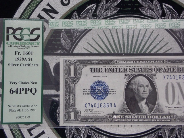 1928A $1 Silver Certificate **FUNNY BACK** Note FR# 1601 PCGS 64 PPQ #159 ECC&C