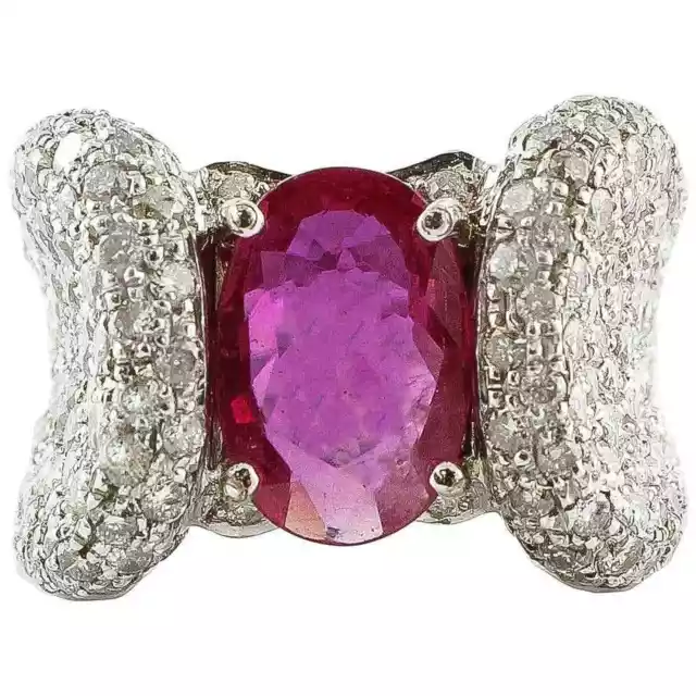 Amazing 5.70 CT Oval Cut Red Ruby & Round White CZ 925 SS Wedding Fashion Ring