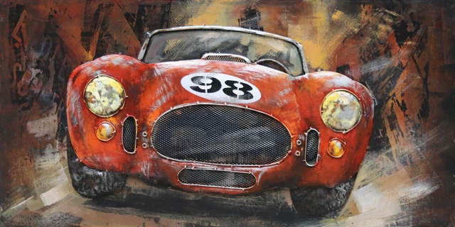 Handcrafted Detailed Red Racing Car Number 98 3-D Wall Painting Sculpture Decor