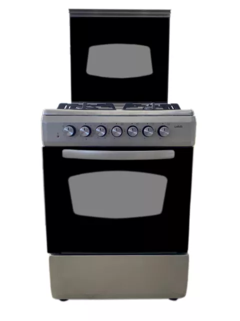 LAREL Cucina 60x60 INOX- 4 Fuochi coperchio Vetro, Forno ELETTRICO + Grill