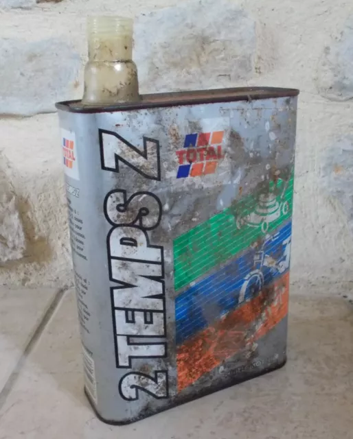 Ancien Bidon d'Huile TOTAL 2 Temps Z France automobilia garage Vintage oil can