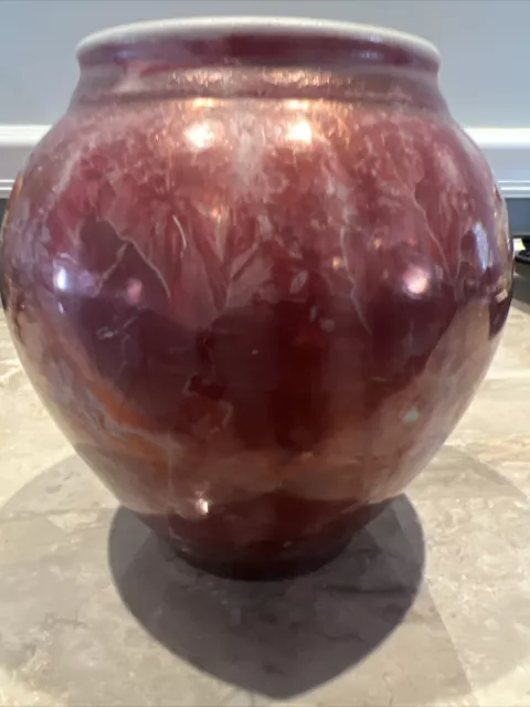 5” Crystalline Glazed  Pink Gold Art Pottery Vase Artist Signed EUC