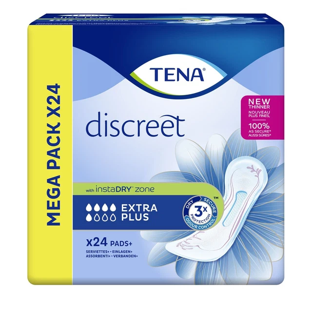 Lot De 2 Paquets TENA Discreet Mini - 20 Serviettes Par Paquet (soit 40 Serviettes) - Absorption Légère