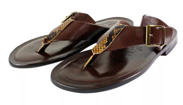 Leather Italian Sandals Mens Brown Genuine Leather Flip All Flops Handmade Alpha 3