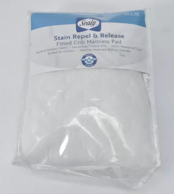 Sealy Stain Repel & Release Fitted Crib Mattress Pad White Bedding Topper