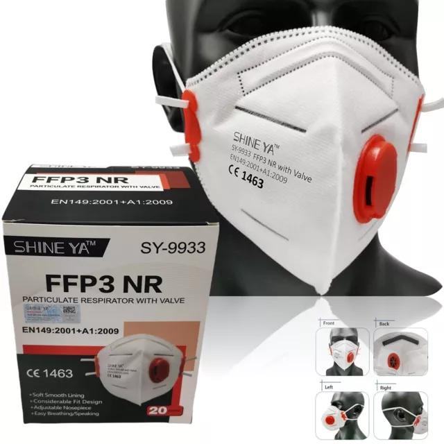 SHINYA FFP3 Face Mask Dust Mask Particulate Valved P3 N99 Disposable Respirator