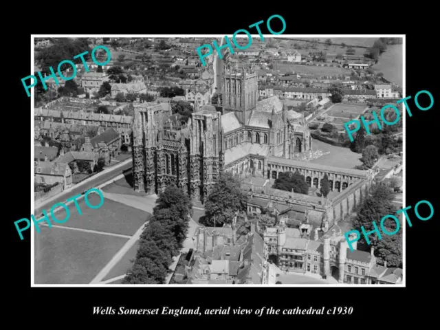 OLD LARGE HISTORIC PHOTO OF WELLS SOMERSET ENGLAND VIEW OF THE CATHEDRAL c1930