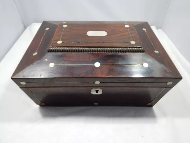 Early Victorian Rosewood Mother of Pearl Ladies Work Box Sarcophagus