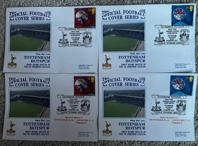 Tottenham Hotspur v Coventry City 19th August 1992 Dawn First Day Cover Set Of 4