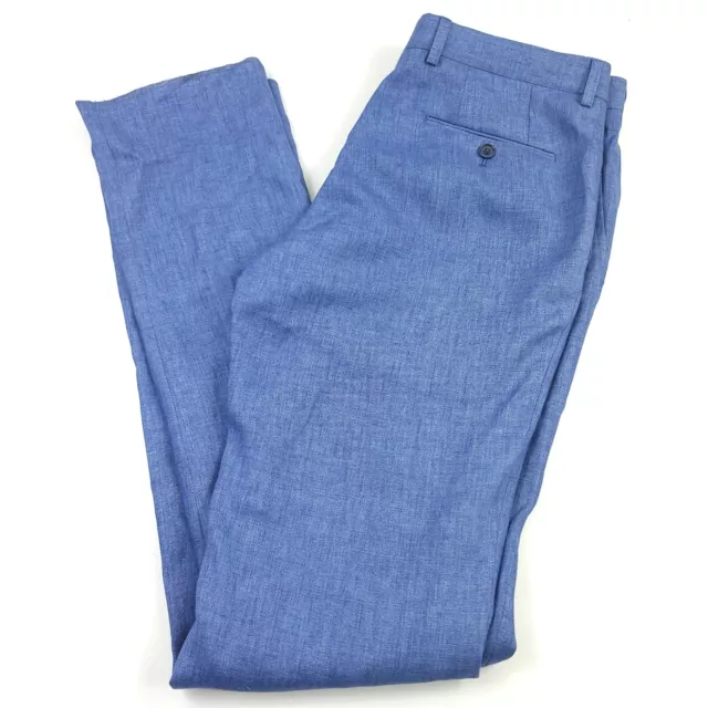 Robert Graham Delave Linen Modern Fit Blue Pants Mens Size 32R X Unhemmed