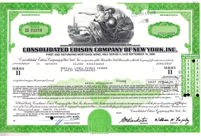 Consolidated Edison Company of New York, 1975, 9 3/8% Bond due 2000 (10.000 $)