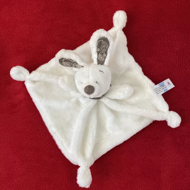 🇫🇷 Doudou plat lapin blanc oreilles marron brodées écharpe doux NICOTOY NEUF