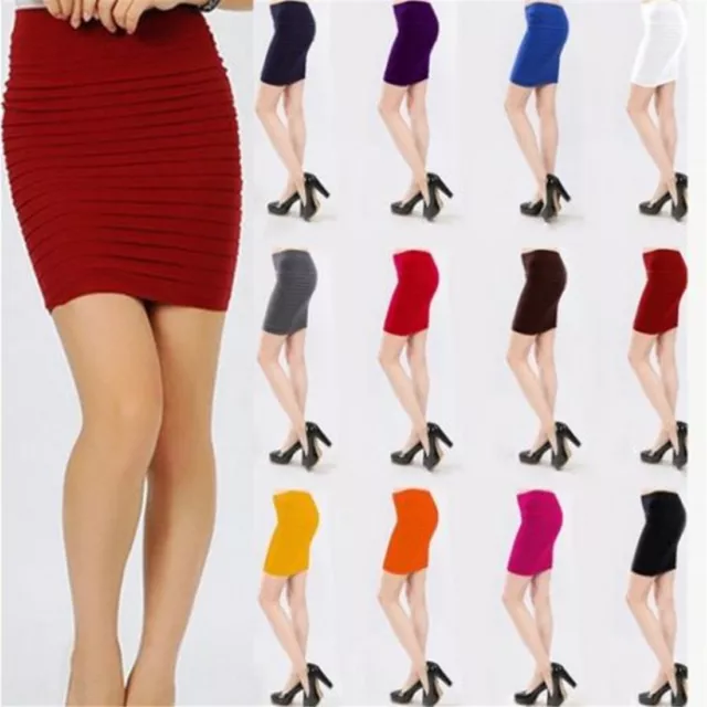 Ladies Elastic Pleated Skirt High Waist Bodycon Skirts Mini Short Pencil Skirts〕