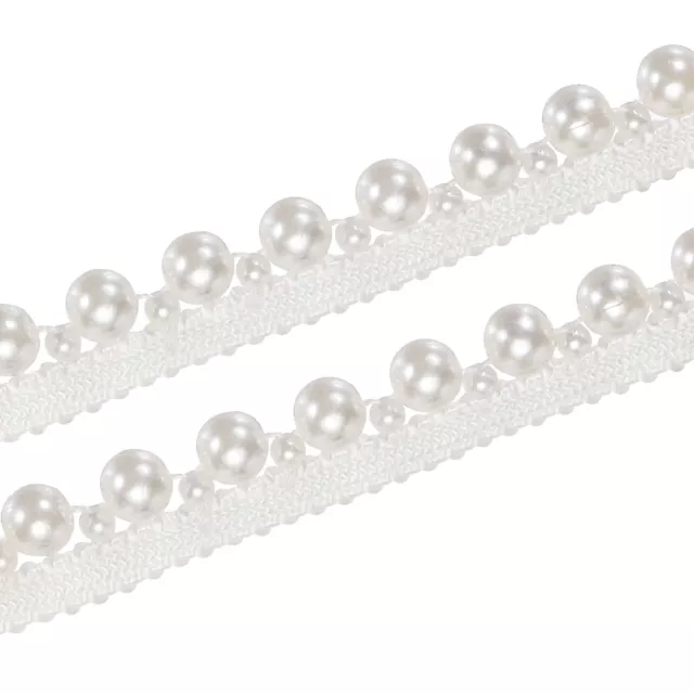 5 Yards Faux Pearls Lace Ribbon Pearl Bead Tassel for Wedding 15mm White