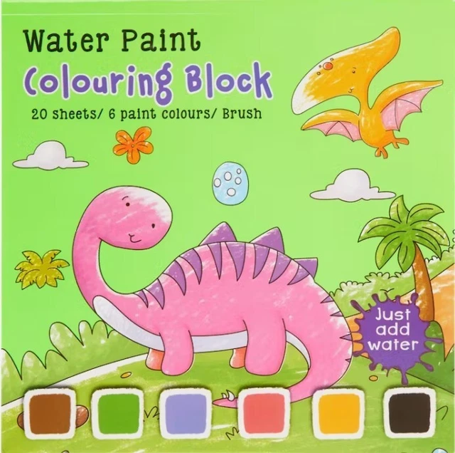 Malblock Dinosaurier inkl. Wasserfarben + Pinsel, Wasserfarbe- Malblock, Malbuch