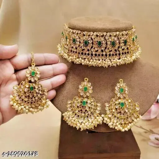 Designer indien Bollywood plaqué or Kundan collier ras du cou Jhumka...