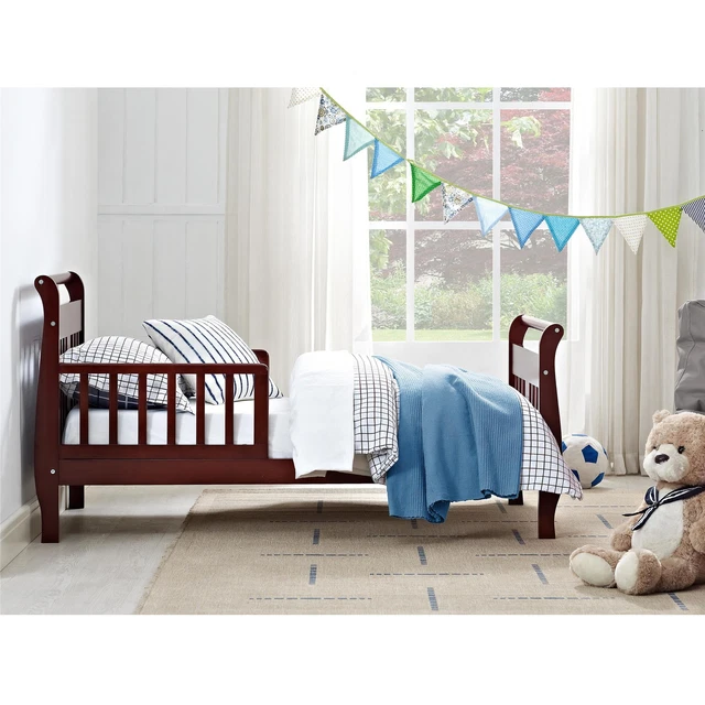 Baby Relax Sleigh Kids Wood Toddler Bed with Safety Guardrails, Cherry