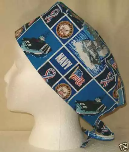 Surgical Scrub Hat Cap Made with US Navy Patriotic Military Fabric USA Nurse ER