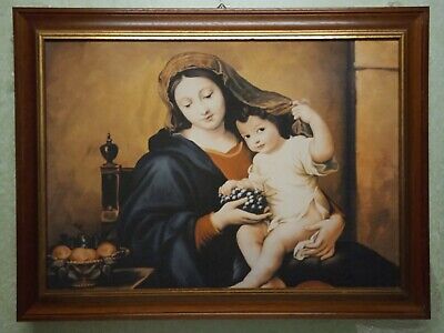 Quadro Madonna con bambino uva stampa su tela CORNICE in legno noce e oro 63x83