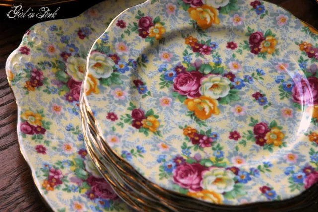 Rare Royal Albert Rosetime 12 Plates & Saucers In Chintz Pattern