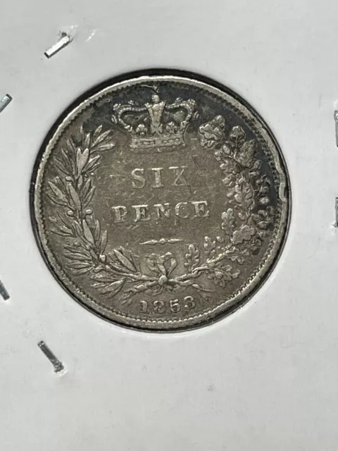 1853 Silver Sixpence Coin from Great Britain. Circulated