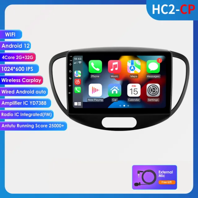 Android 12 Für Hyundai i10 2007-2013 Autoradio GPS Navi RDS Car Play WIFI 2+32GB