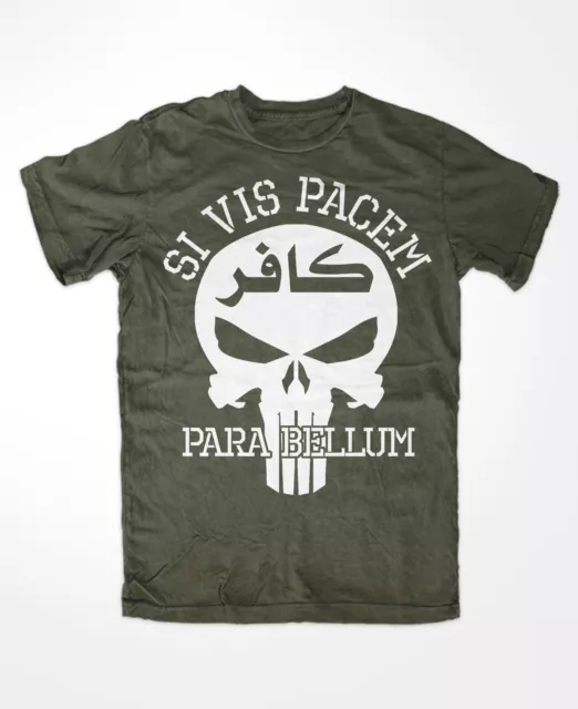 Camiseta Si Vis Pacem Para Bellum OLIVA blanca Facit omnia voluntas KSK Punisher