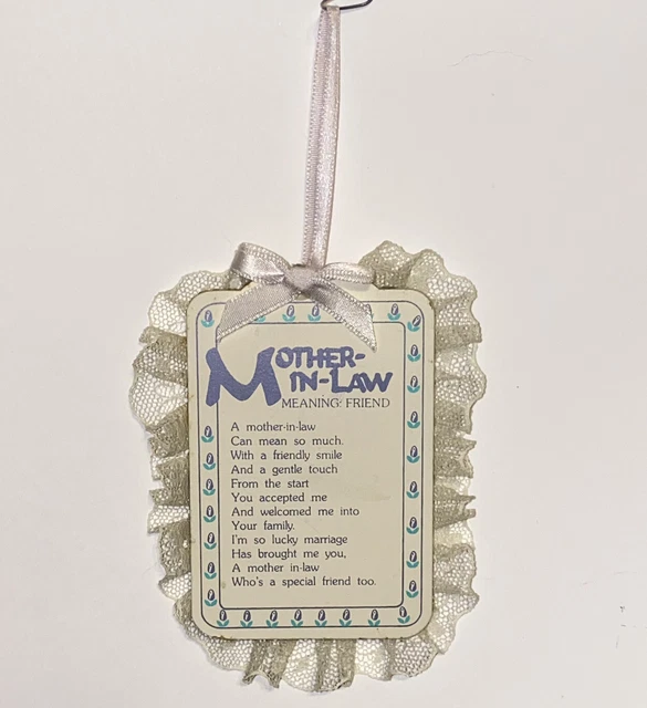 VINTAGE MOTHER IN Law Meaning Friend Poem Lace Trim Plaque by Papel