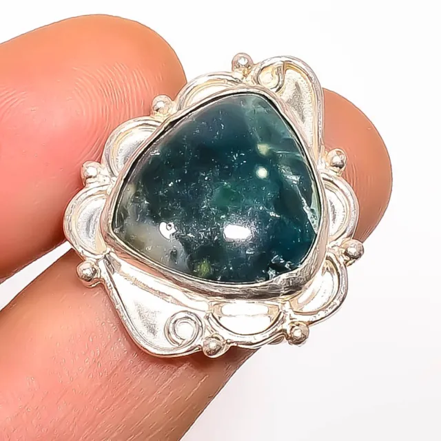 Natural Moss Agate - India 925 Silver Plated Handmade Ring s.8 TR7508-1580