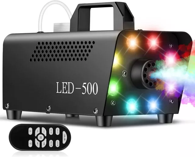 Macchina del Fumo Portatile 8 Luci LED RGB 500W con Telecomando per Disco Feste