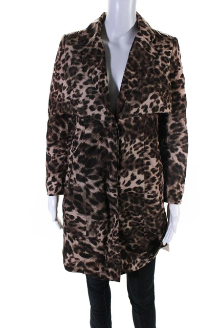 American Glamour by Badgley Mischka Womens Brown Animal Print Long Coat Size XS