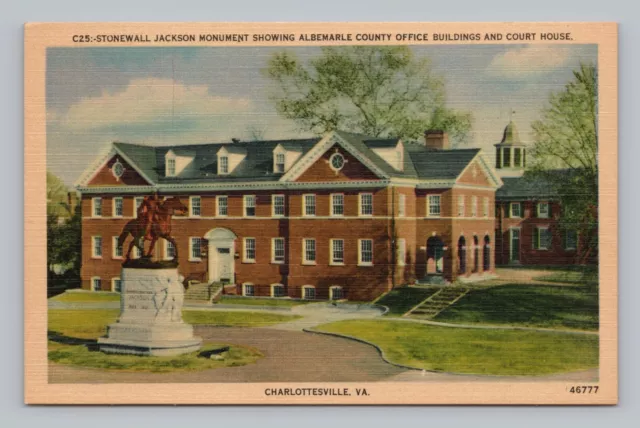 Postcard Stonewall Jackson Monument Albemarle County Office Building Virginia