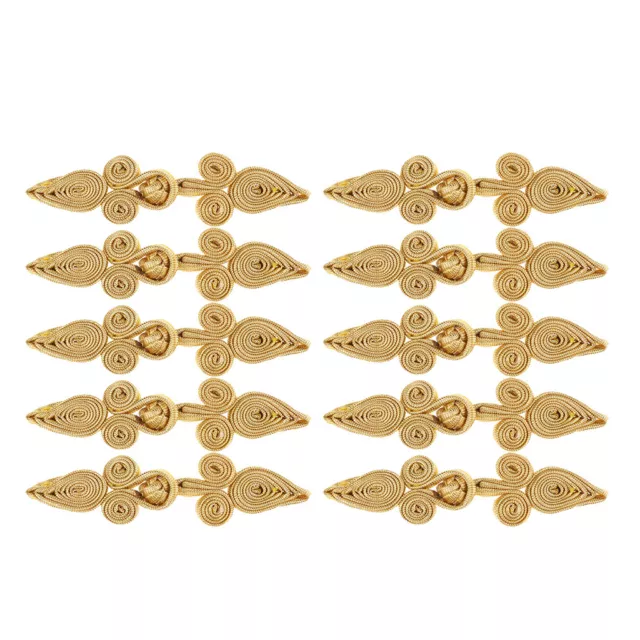 10 Pairs Chinese Knot Frog Buttons Fastener for Cheongsam Tang Suit Golden