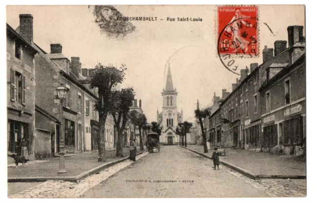 CPA 58 - FOURCHAMBAULT (Nièvre) - Rue Saint-Louis (petite animation, attelage)