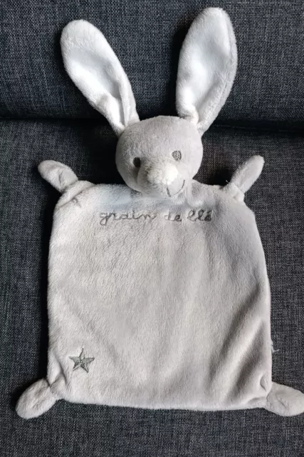 🐰🥰doudou Soft plat lapin Gris étoile gris/ Blanc Doux GRAIN DE BLE