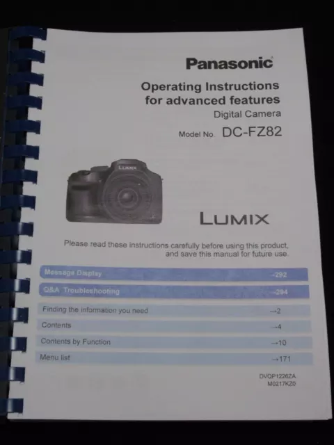 Panasonic Lumix Fz82 Camera Printed User Manual Guide Handbook 311 Pages A5