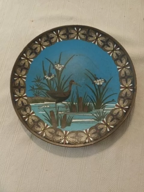 Assiette/ plat ancien chinois émail cloisonné et bronze période Meiji 19ème