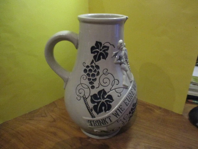 Vintage pichet céramique ( gris / bleu ) 1L - Fab Allemagne ( vin - raisin )