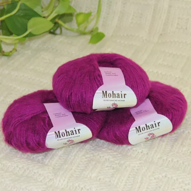 Sale 3BallsX25gr Fluffy Soft Mohair Lace Shawl Rugs Blankets Crocheted Yarn 32
