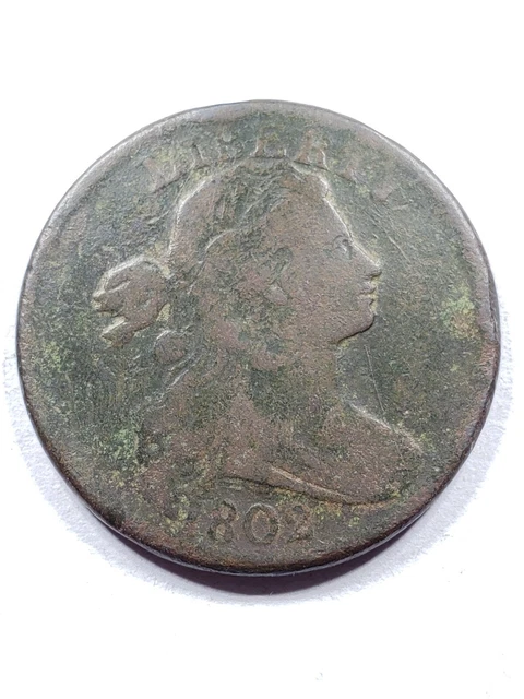 1802 Philadelphia Mint Copper Draped Bust Large Cent environmental damage