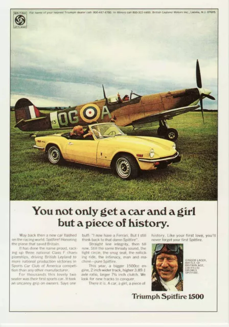 Triumph Spitfire 1500 Car Girl History Collectable Postcard Ginger Lacey WW2 Ace