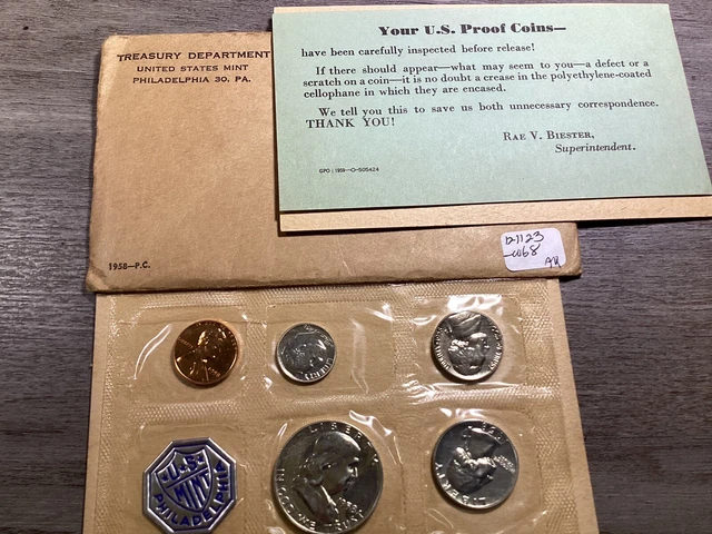 1958 US Silver Mint Proof 5 coin set OGP & Cello Sealed-121123-0068