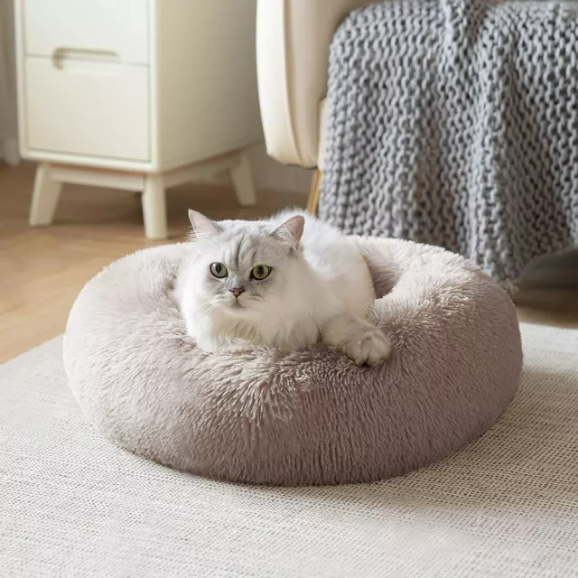 Pet Dog Cat Bed Fluffy Soft Warm Donut Plush Calming Bed Sleeping Kennel Nest 12
