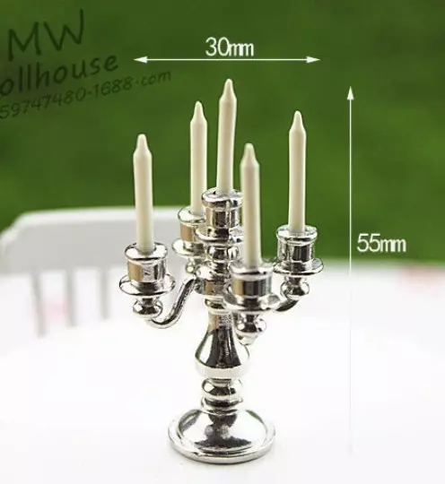 Dollhouse 5 Arms Candelabra Gold silver Metal 1:12 Miniature Candle Holders