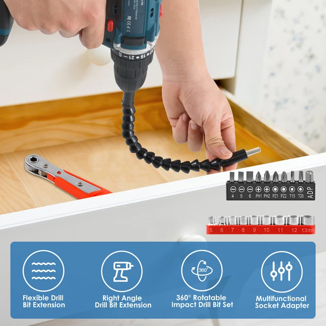 Flexible shaft drill bit extension set bendable soft shaft screwdriver