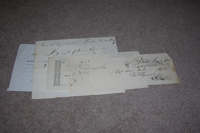 5 Receipts/Billheads Boston MA 1830's