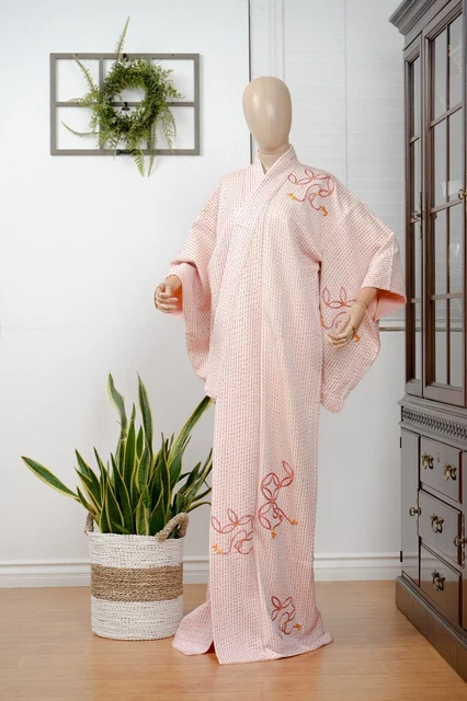 Dear Vanilla Japanese Silk Kimono Women's Robe Gown Authentic Japan Vintage Mint