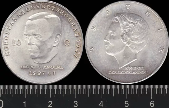 Netherlands: 1997 10 Gulden Queen Beatrix George Marshall 10G