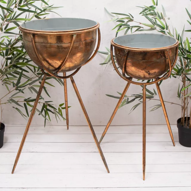 Large Gold Metal Tall Legs Distressed Bowl Planter Indoor Flower Pot Stand Decor