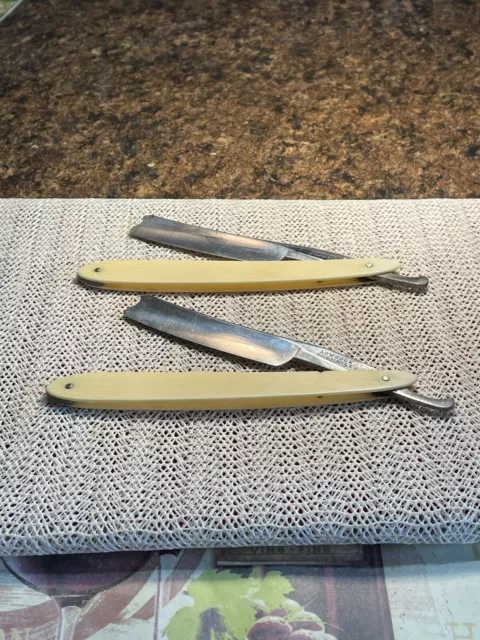 Matched Pair of Natural Material Straight Razors with Unusual Box